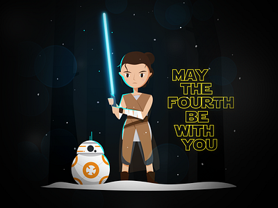 May The Fourth Be With You bb 8 force lightsaber rey star wars vector