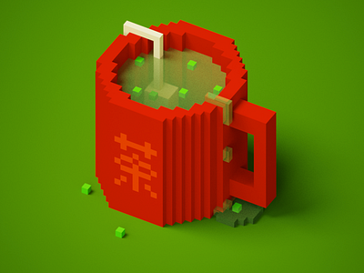 Tea Leaves 3d art illustration pixel voxel