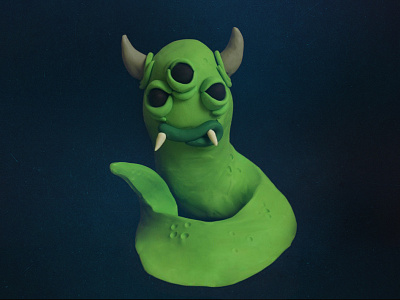 Monster green monster plasticine sculpting