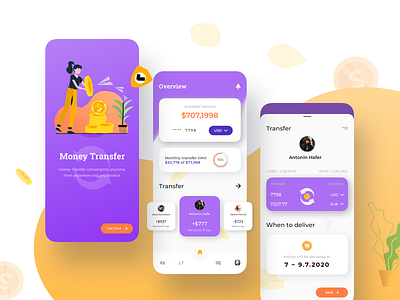 Money Transfer Mobile App UI app clean color currency finance illustrator mobile money transfer overview transfer ui design user