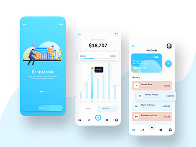Bank Moblie - Finance app UI Kit blue cards chart clean finance illustrator menu mobile app money user