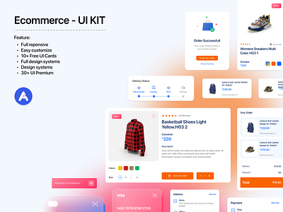 Component E-commerce - UI KIT cards chart clean color e commerce fashion illustration logo ui design ui kit user