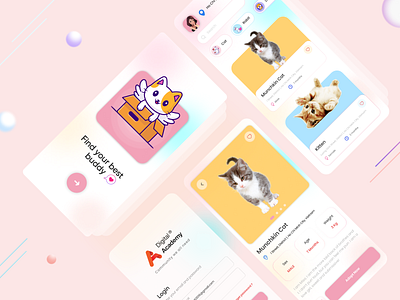 Pet Adopt - Mobile App adopt animal cards cat clean color e commerce pet ui design user