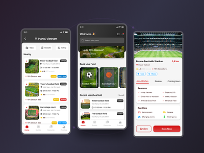 Booking Football Field App UI app app booking booking clean dark mode e commerce field gray sport ui ux