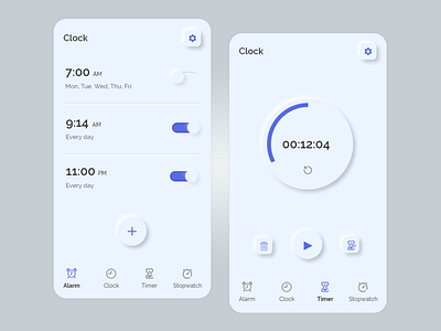 Alarm App alarm app alarms clock app design minimal neumorphism ui ux