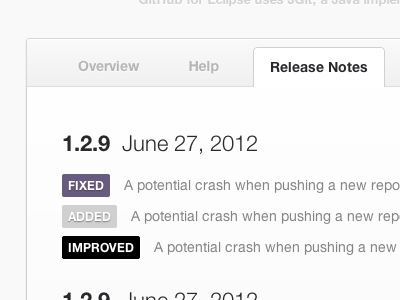 Classy Release Notes labels release notes tabs tag