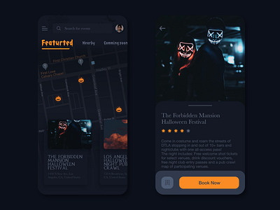 Halloween Event | Dribbble weekly warm-up app dailyui dribbbleweeklywarmup event festival ghost halloween halloween carnival halloween design halloween party interaction pumpkin spooky ui ux