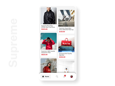 Home list | Supreme 2d app dailyui design fashion ios logo minimal product design store supreme ui ux