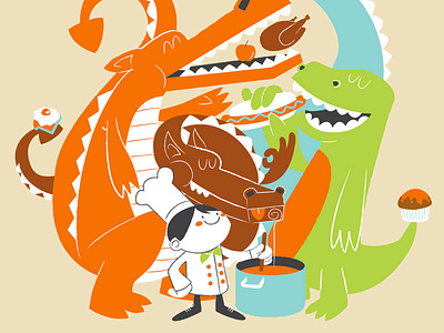 gourmet dinosaurs charactedesign children book illustration cook dinosaurs gourmet illustration