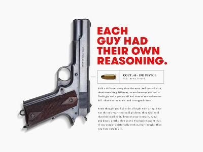 Kicking off Development 1911 body editorial gun layout military pistol red type typography white