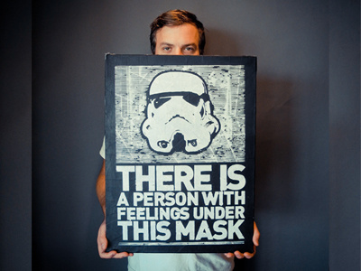 Storm Trooper Screen Print black and white canvas contrast paper mache poster storm trooper