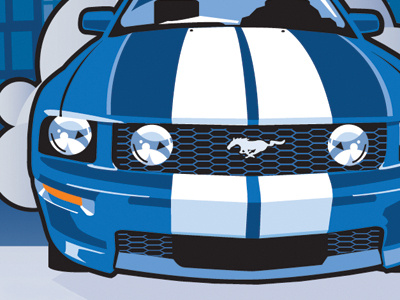 Blue Mustang car illustration print vector