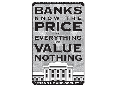 Banks know the price bw design illustration occupy wall street pattern print typography