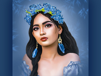 Portrait illustration Blue flowers