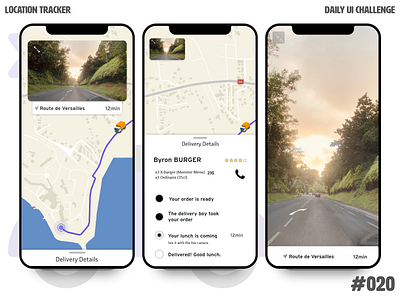 Daily UI Challenge #020 — Location Tracker (Karukera delivery) app design daily 100 challenge daily ui 020 dailyui delivery app food app ios iphone live location location tracker madewithadobexd map street view tracker uidesign