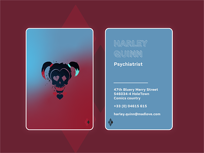 Weekly Warm-Up 002 — Business Card (Harley Quinn) business card card design design harley quinn illustrator superhero supervillain typefaces weekly challenge weekly warm up