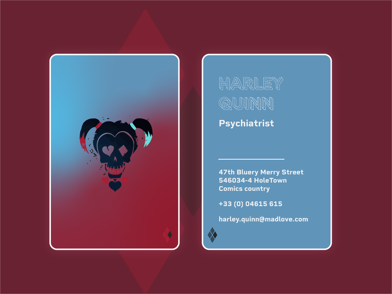 Weekly Warm-Up 002 — Business Card (Harley Quinn) business card card design design harley quinn illustrator superhero supervillain typefaces weekly challenge weekly warm up