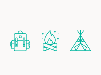 camping icons adventure backpack camping fire glamping icon set iconography icons kanken tent tipi