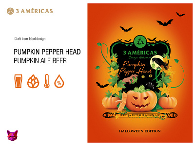 3 Américas Pumpkin Pepper Head | Craft Beer Label Design branding craftbeer digitalart graphicdesign halloween illustration labeldesign