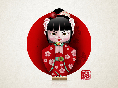 Izumi - Illustration, Character Design artwork characterdesign comission digitalart geisha graphicdesign illustration japanese japanesefood kokeshi sushi