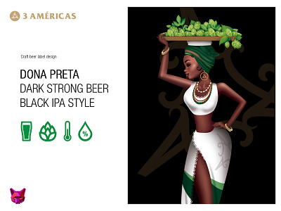 3 Américas Dona Preta | Craft Beer Label Design artwork behance branding characterdesign craftbeer digitalart graphicdesign illustration labeldesign wacom