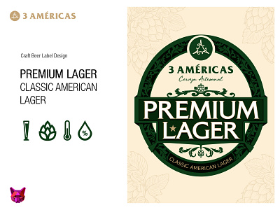 3 Américas Premium Lager | Craft Beer Label Design behance branding branding and identity craftbeer craftbeerlabeldesign design digitalart graphicdesign illustration labeldesign labels lager vector wacom