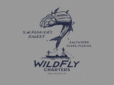 WildFly Charters retro tee design fishing fishing logo flats fishing flyfishing hand drawn type hand lettered saltwater tarpon tarpon art tarpon design