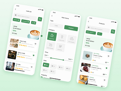Café products screens app cafe coffee design home illustration product screens sweets ui ux vector