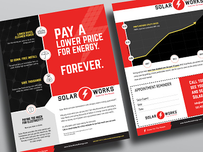 Solar Works Energy color blocking flyer red solar energy solar panels us letter