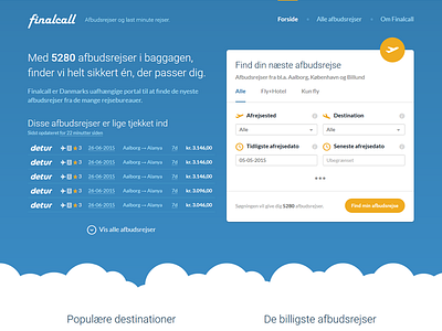 Finalcall - Last minute travels blue finalcall flight sky travel webdesign