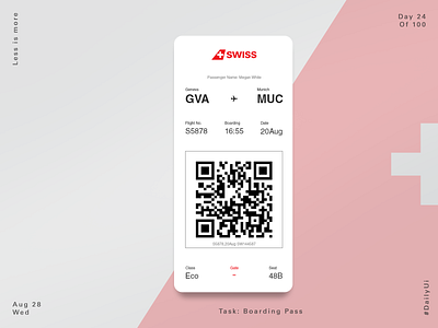 Swiss Airline Concept Boarding Pass app dailyui design product design ui ux