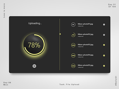 File Upload Concept - Dark Theme app app design dailyui dark theme dark ui minimal product design ui uiux upload file ux web