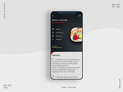 040 - Recipe Concept App app app design dailyui dark theme design minimal product design ui ux webdesign