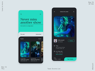070 Music Events App -Gigs/Fans 2020 app design concerts dailyui fans minimal music music app music band music gig product design ui uidesign ux