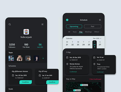 071 Music Events App -Gigs/Fans 2020 app design dailyui gig gigs music music app musician product design product designer schedule schedule app subcarpati trend