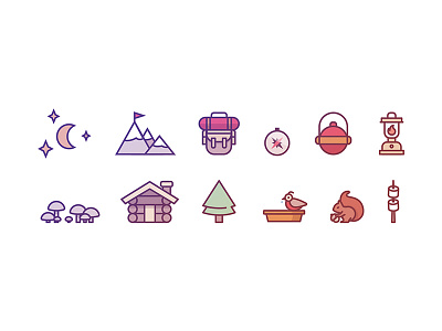 Mountain 2 backpack icons illustration mountain mushrooms travel vacation