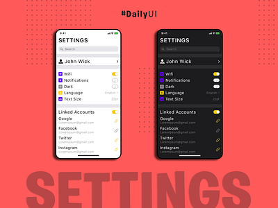 Daily UI #007 : Settings 100daychallenge adobe xd daily ui daily ui 007 design settings ui ui ui design uiux design ux