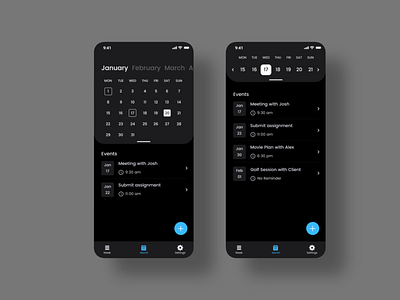 Calendar UI Dark Mode