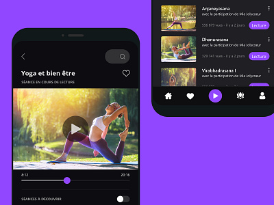 Yoga mobile application concept app application concept creationy dark design interface mobile mobile application purple sport ui ux yoga