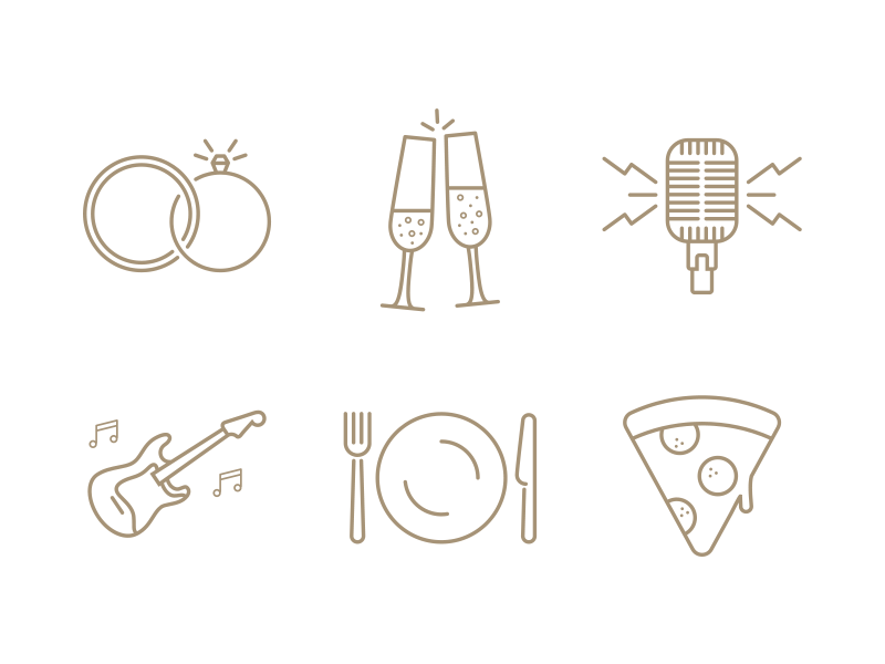 Wedding Icons pizza food music microphone rings champagne wedding icons icon