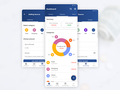 Money management app material design mobile money management ui