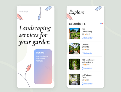 Landscaping service app clean clean ui ios landscaping plants web