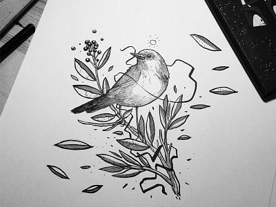 mr birdy bird inktober leafs sketch