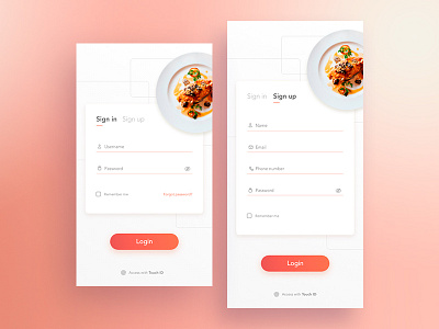 Recipes App - Concept login app branding flat food login recipes ui