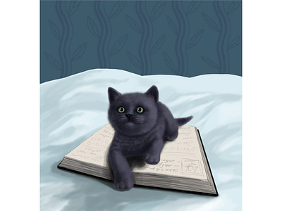 Читатель дизайн иллюстрация книга кот котенок