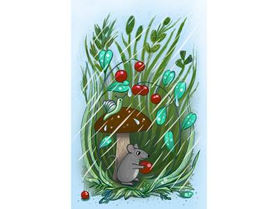 Иллюстрация к сказке гриб дождь иллюстрация лес мышонок сказка улитка