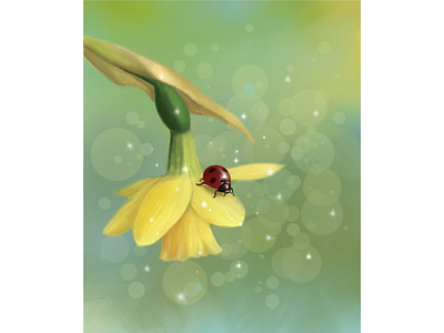 Нарцисс божья коровка весна жук изобразительное искусство иллюстрация нарцисс цветок
