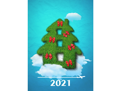Полетели в 2021 2021 дизайн елка иллюстрация небо новый год рождество