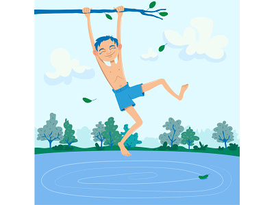Мальчик-Лето вектор векторная графика дизайн иллюстрация каникулы лето мальчик небо плоский портрет природа счастье