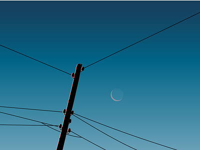 Геометрическое небо вектор вечер за городом вечернее небо деревня закат иллюстрация луна в небе месяц в небе небо небо за городом небо и луна ночное небо провода на фоне неба